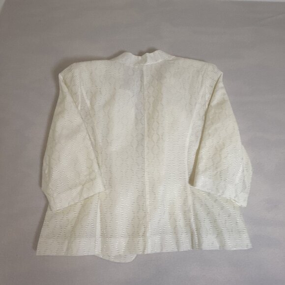 Jacket Blazer Roz & Ali Size 1X White Open Front Lined 3/4 Sleeve Silver Grommet - Picture 7 of 10
